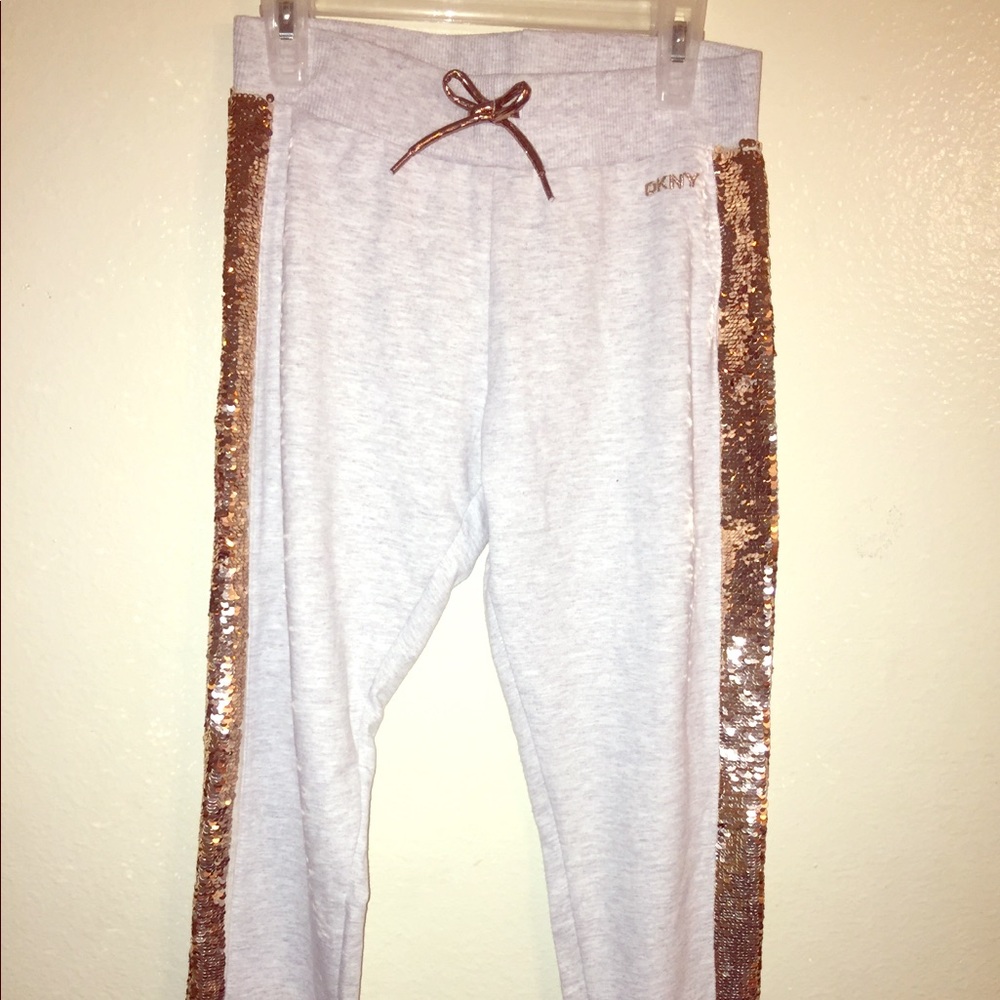 DKNY girls rose gold  sequin sweat pants..